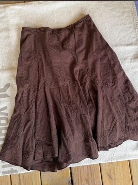 Brown Floral Embroidered A-Line Women's Skirt